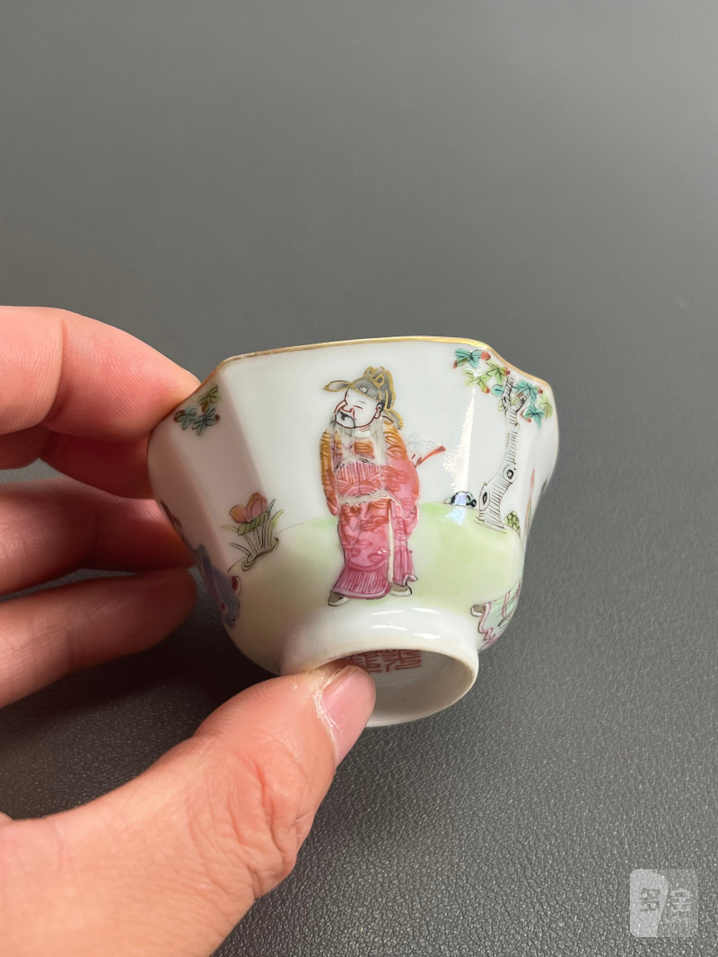 清道光  粉彩“四爱”图倭角杯 - 图10